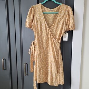 Billabong Floral Wrap Dress in Mustard